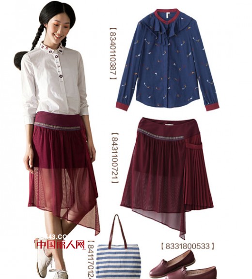 茵曼2014秋装新品《不解的神意》第二波 镂空衫半身裙搭配