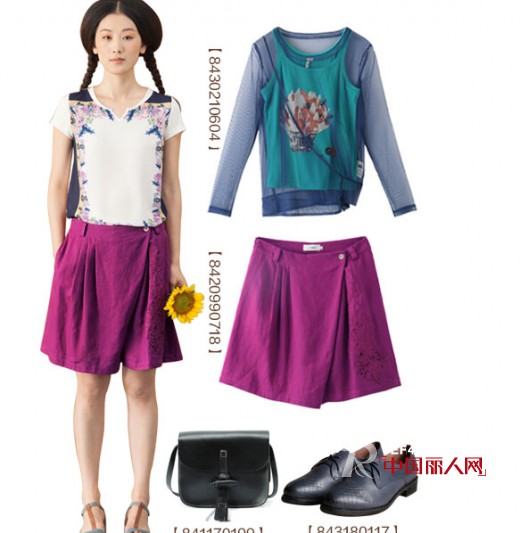 茵曼2014秋装新品《不解的神意》第二波 镂空衫半身裙搭配