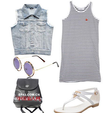 夏天马甲怎么搭配  牛仔马甲搭配条纹背心裙好看吗?民族印花马甲怎么搭配