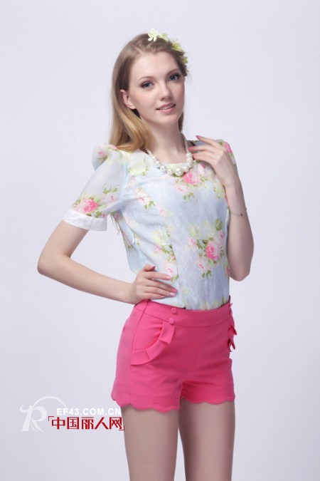 短袖雪纺衫夏装搭配  蓝缇儿lantier2014夏装新款雪纺衫搭配