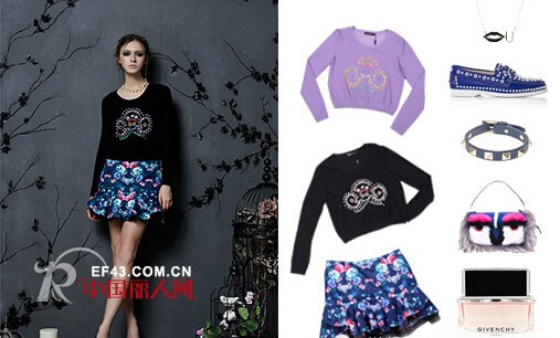 MAXRIENY能穿的花香 蓝调花色鱼尾短半裙