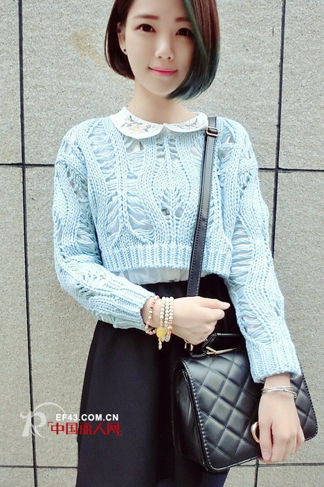 毛衣搭配 蓝色短款毛衣怎么搭配 绿色长款开衫毛衣搭配什么裤子