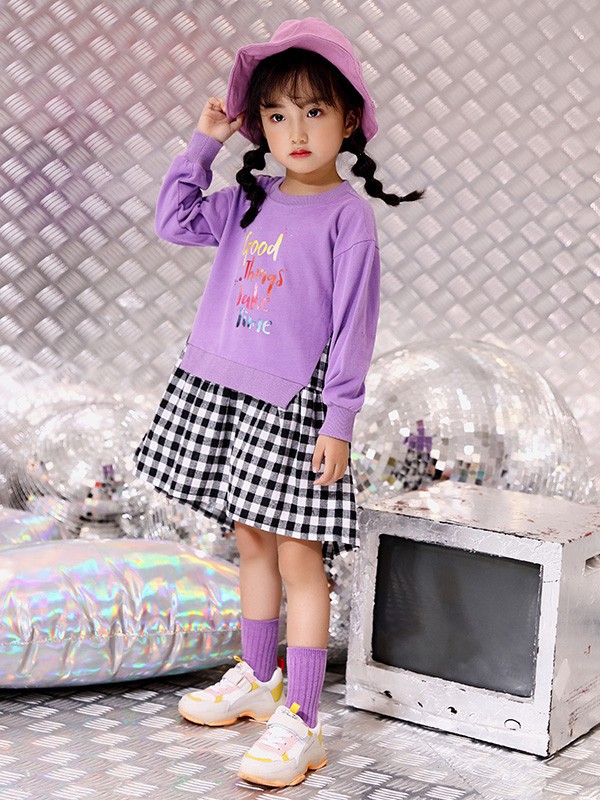 女宝宝初秋怎么穿 可爱格子拼接连衣裙太时髦!