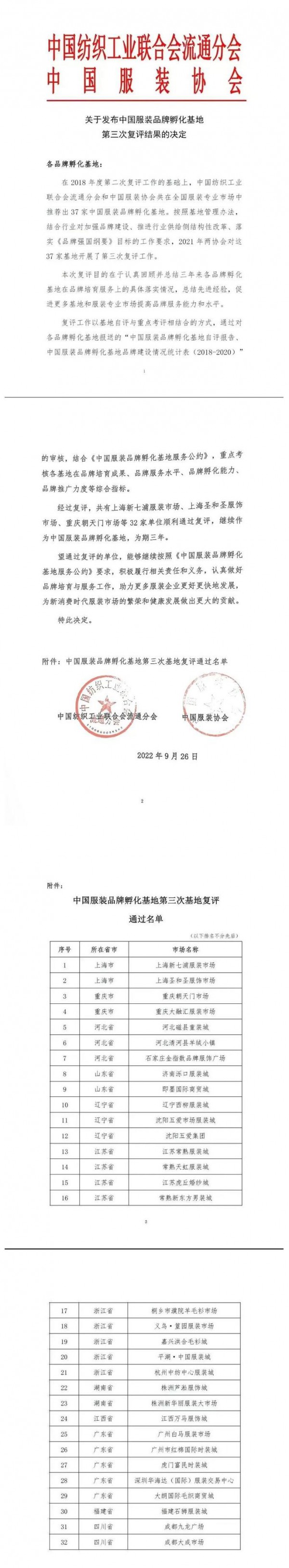 红棉国际时装城,白马服装市场被授予中国服装品牌孵化基地