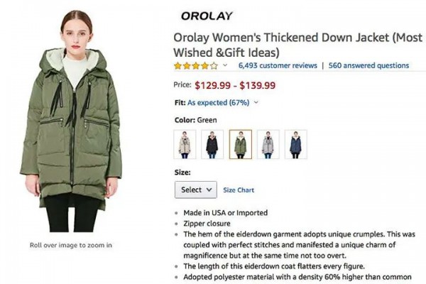 黑五期间,中国羽绒品牌欧绒莱“霸占”亚马逊的活动首页