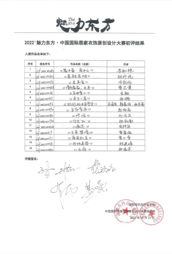 入围名单来啦!2022魅力东方·中国国际居家衣饰原创设计大赛