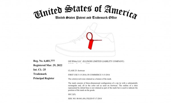申请专利成功!Off-White红色防盗扣获美国专利商标局认证