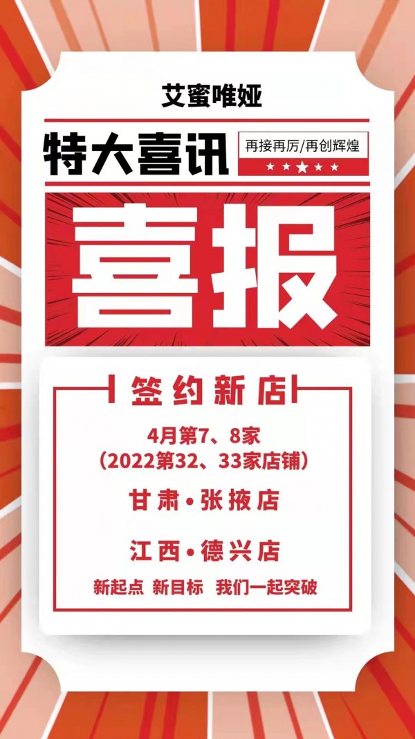 4月开业喜讯!热烈庆祝艾蜜唯娅女装品牌八家店铺齐开业 祝生意兴隆