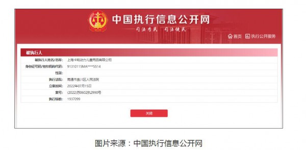 上海卡帕动力儿童用品有限公司被强制执行约193万元