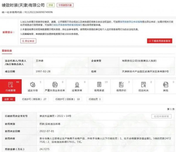 绫致时装被罚款24.7万余元,原因竟然是生产劣质服装