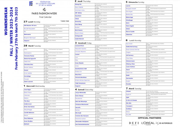 2023秋冬巴黎时装周公布初步日程