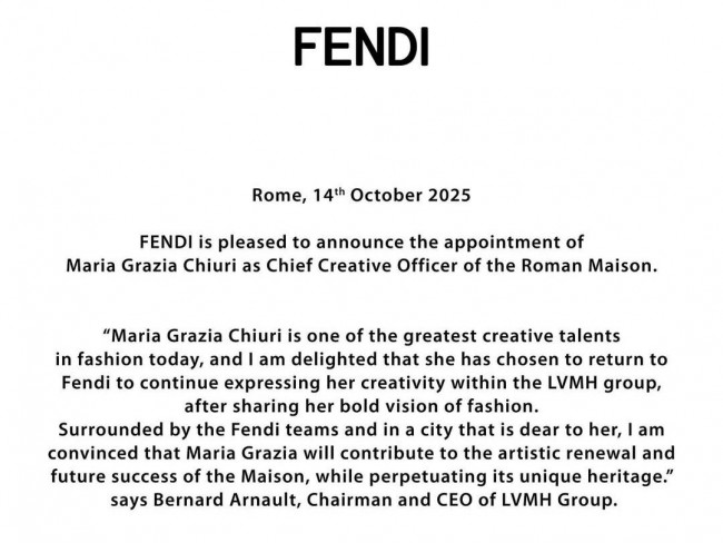 熹妃回宫,FENDI官宣Maria Grazia Chiuri为首席创意官