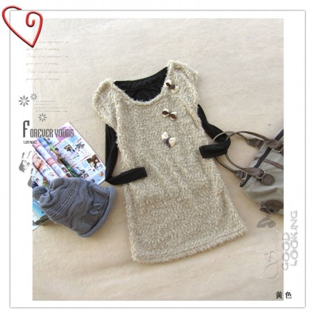 杰域2011秋冬装2011新款秋装日系可爱蝴蝶结中长款背心连衣裙针织衫毛衫803