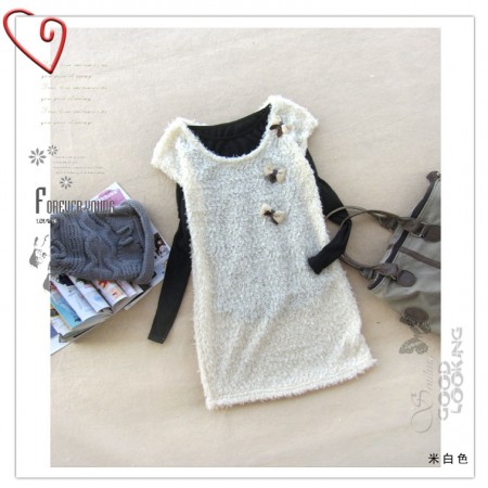 杰域2011秋冬装2011新款秋装日系可爱蝴蝶结中长款背心连衣裙针织衫毛衫803
