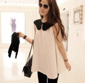 女装韩版新款女装无袖背心裙 娃娃领雪纺连衣裙夏季