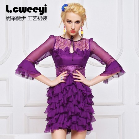 妮采薇伊2013春夏装Lcweeyi妮采薇伊夏季新款蛋糕裙中袖宴会聚会名媛高档连衣裙子小礼服
