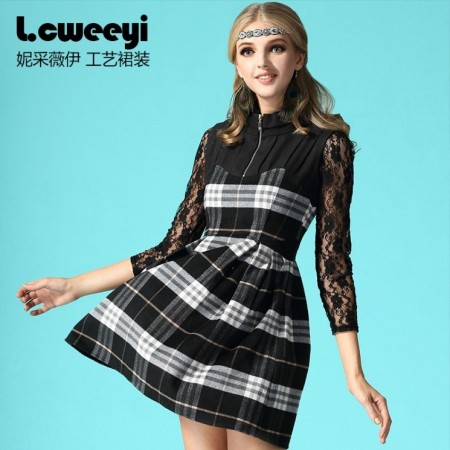 妮采薇伊2013秋冬装Lcweeyi妮采薇伊秋冬新品女装OL修身无袖毛呢印花背心修身欧美风连衣
