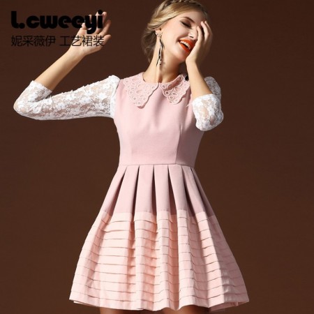 妮采薇伊2013秋冬装Lcweeyi妮采薇伊秋冬新款女装欧美风甜美OL无袖圆领修身毛呢背心连衣