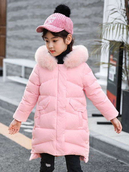 可可鸭童装2021秋冬季粉色棉服