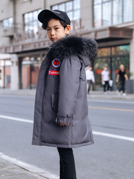 可可鸭童装2021秋冬季灰色派克服