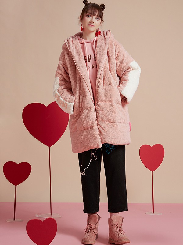 LALABOBO2021秋冬季粉色棉服