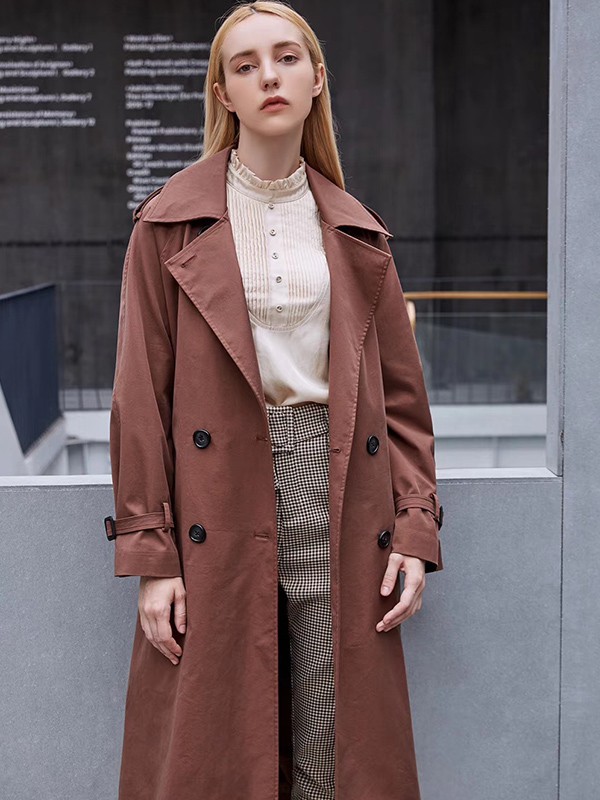 觅恋2020秋冬季粉色纯色风衣