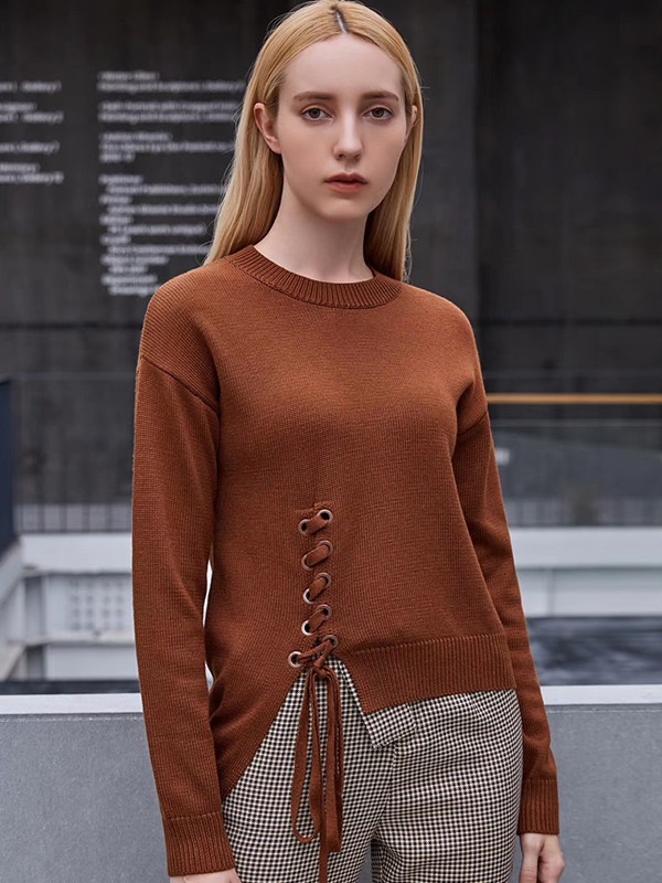 觅恋2020秋冬季棕色纯色针织衫