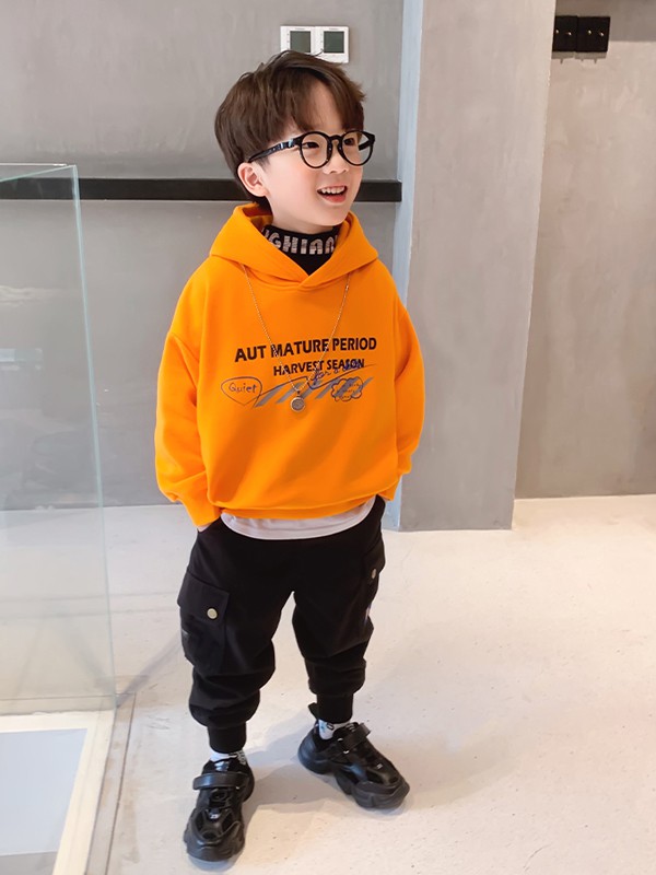 左西2020秋冬季橙色字母卫衣