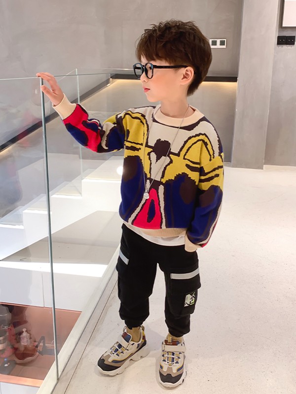 左西2020秋冬季拼色印花毛衣