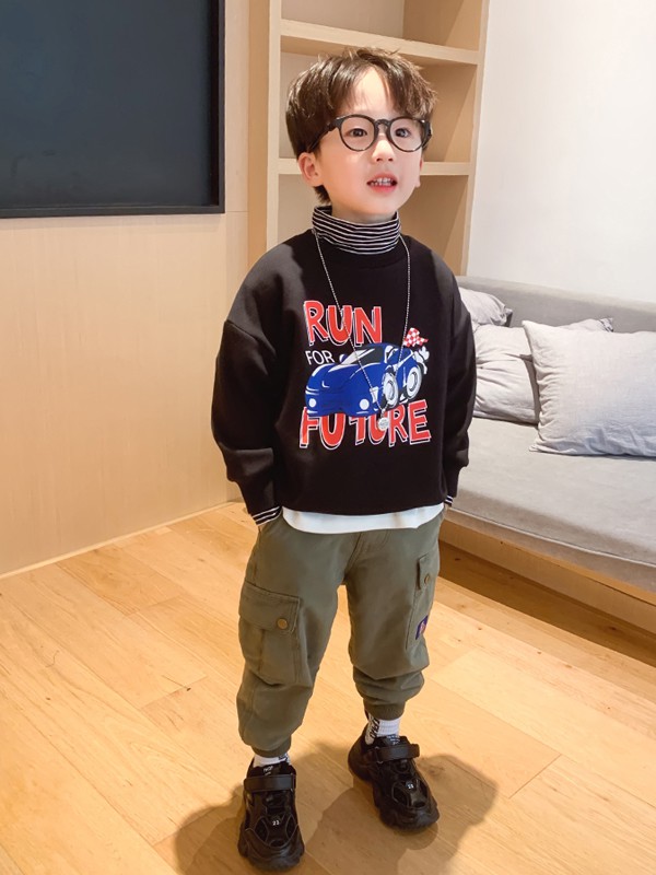 左西2020秋冬季黑色印花卫衣