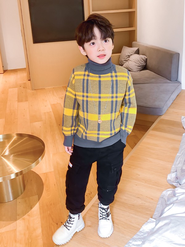 左西2020秋冬季黄色格子卫衣