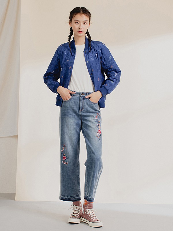 非鱼女装2020秋冬季蓝色碎花外套