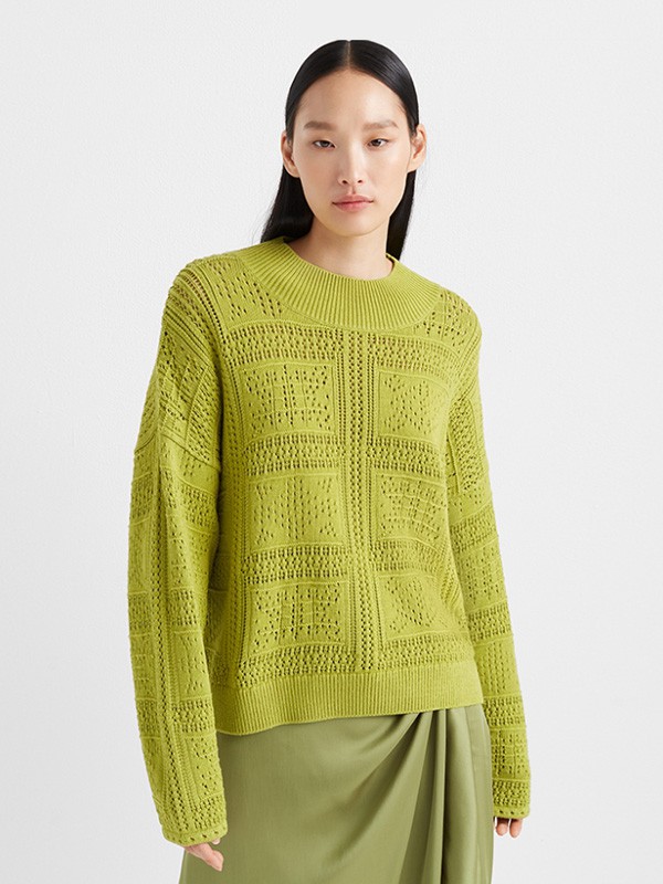 摩纳哥会馆2020秋冬季绿色宽松毛衣