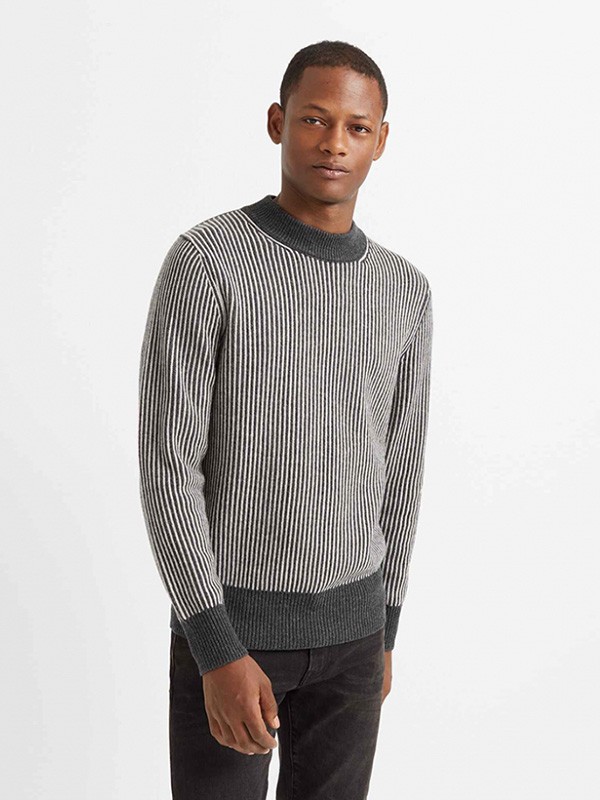 摩纳哥会馆2020秋冬季灰色条纹毛衣