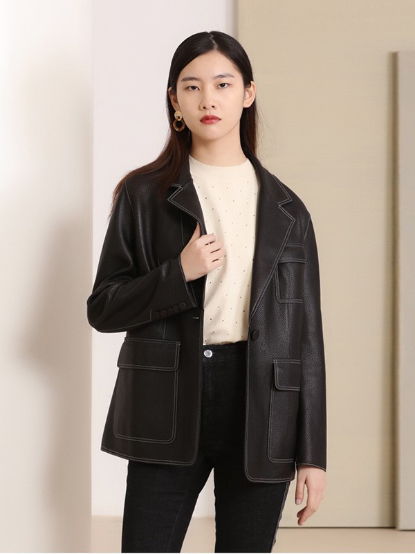 芊之美2020秋冬季黑色宽松外套