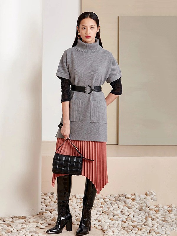 芊之美2020秋冬季灰色高领毛衣