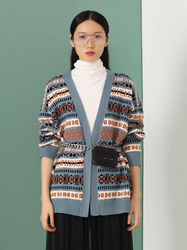 芊之美2020秋冬季蓝色撞色外套