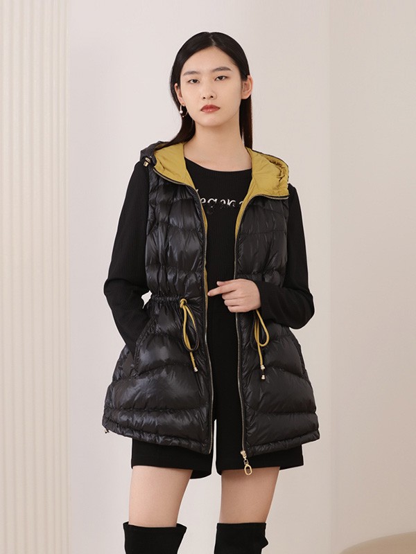 芊之美2020秋冬季黑色连帽马夹