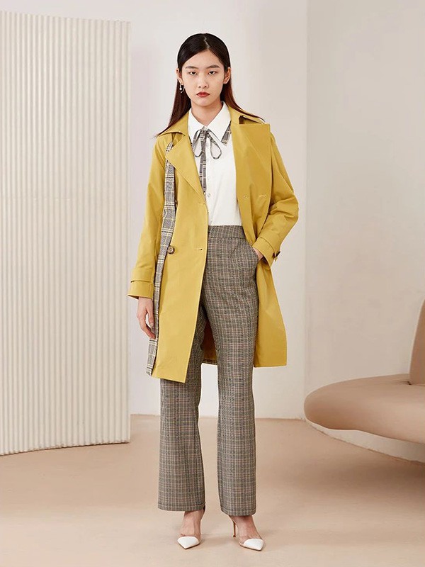 芊之美2020秋冬季黄色宽松风衣