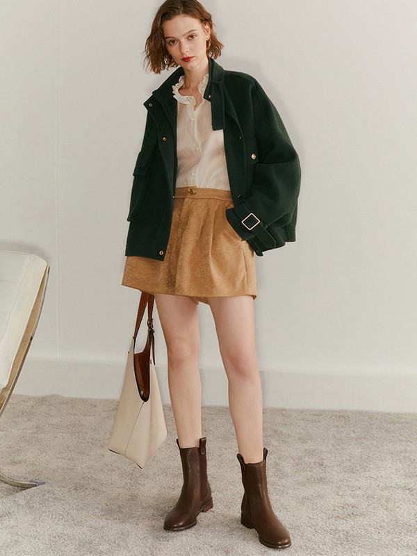 veraveins2020秋冬季墨绿色纯色外套