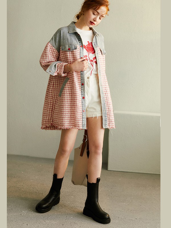 veraveins女装2020秋冬季红色拼接外套