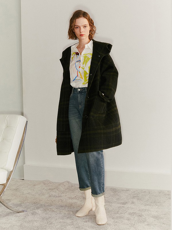 veraveins2020秋冬季墨绿色格子外套