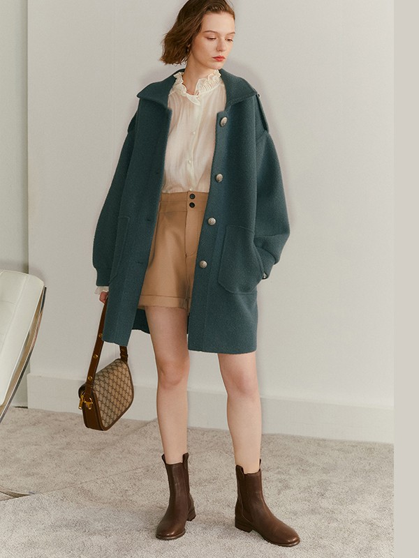 veraveins女装2020秋冬季绿色纯色外套