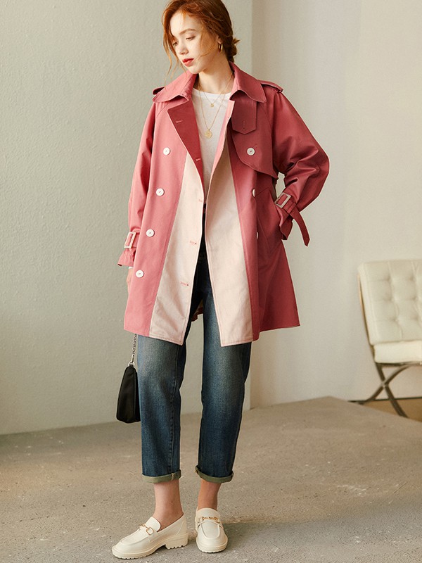 veraveins女装2020秋冬季粉色拼接风衣