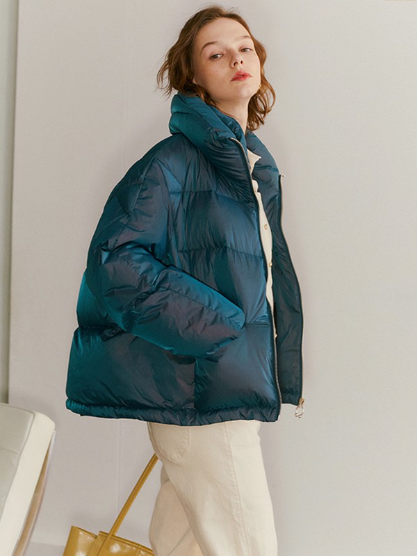 veraveins女装2020秋冬季蓝色纯色羽绒服