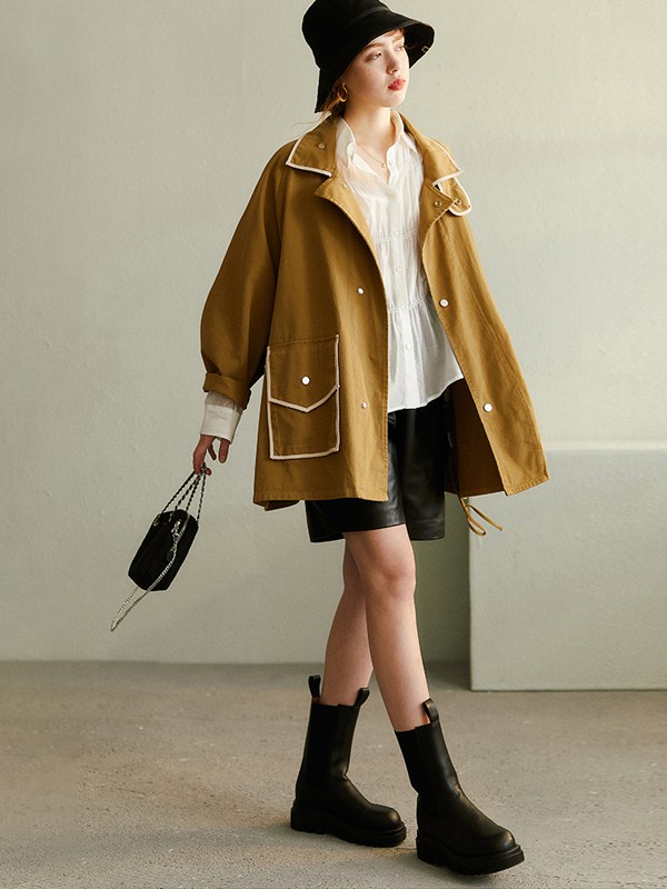 veraveins2020秋冬季黄色纯色外套