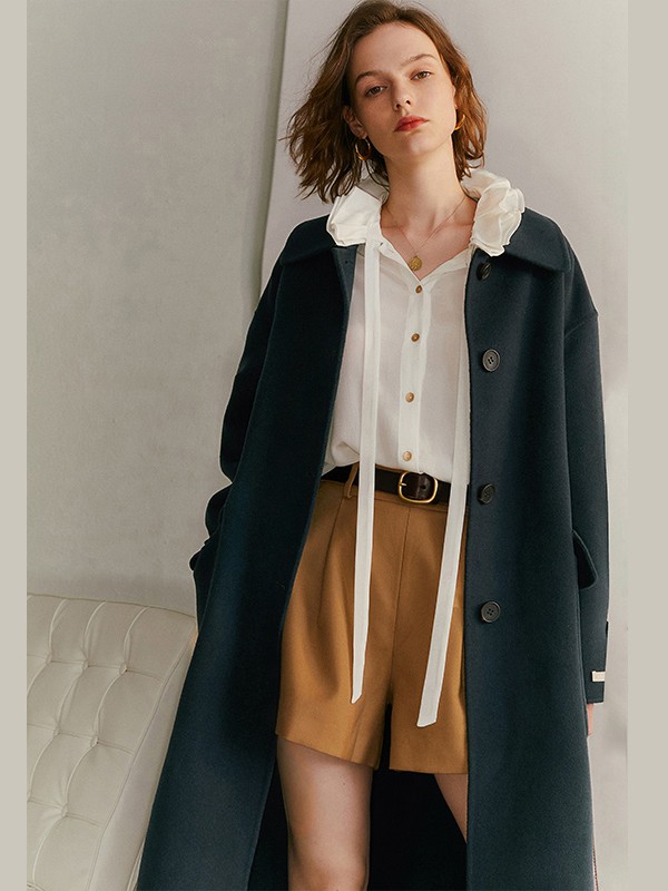 veraveins2020秋冬季藏蓝色纯色外套