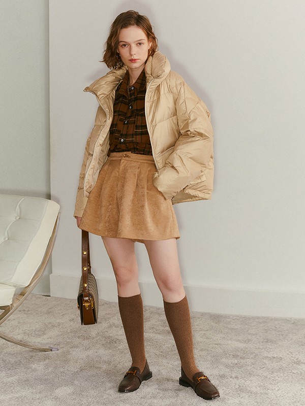 veraveins2020秋冬季卡其色纯色棉服