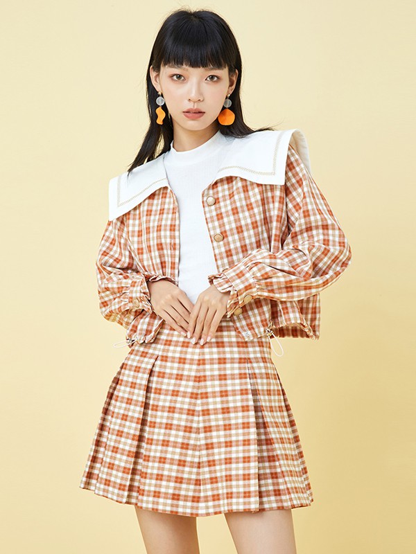 gcrues2020秋冬季橙色格子套装