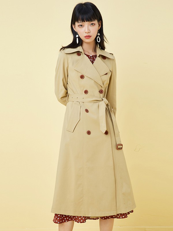 gcrues2020秋冬季卡其色纯色风衣